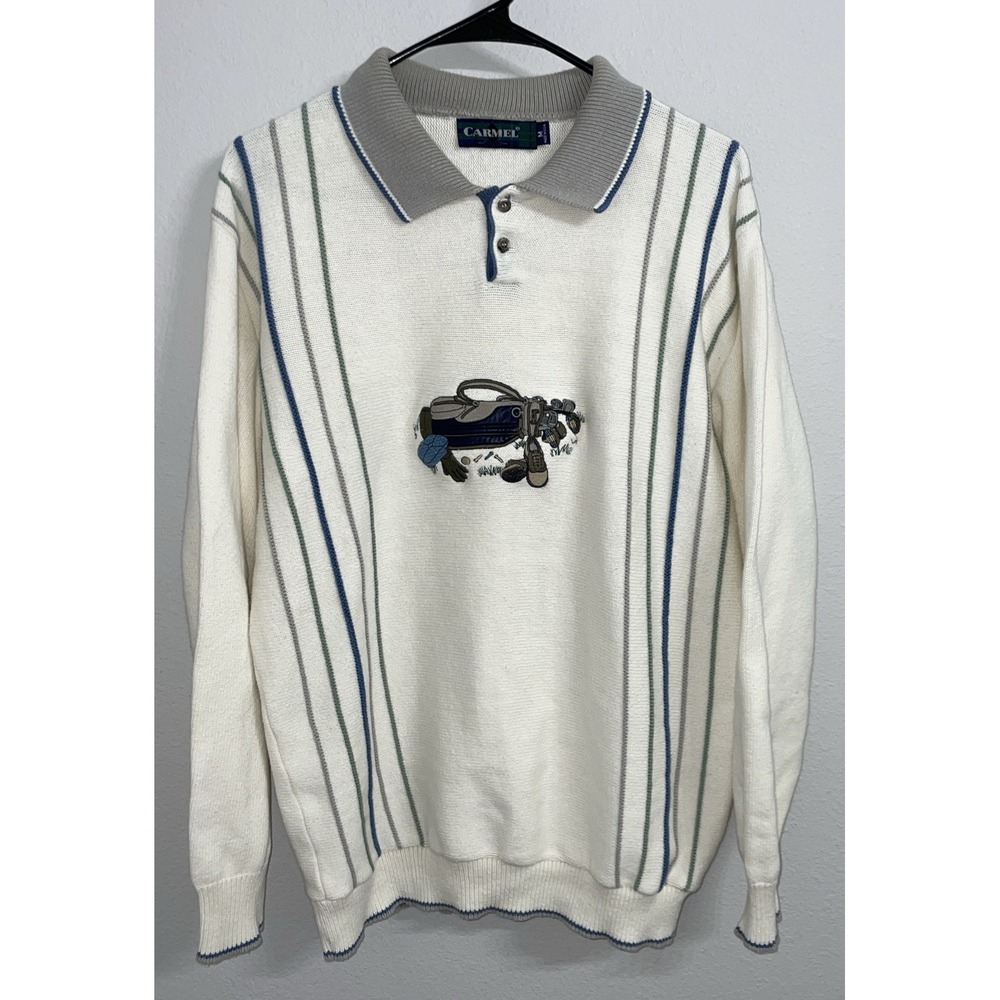 Vintage 90s CARAMEL Golf Sweater Embroidered Cotton USA Size M